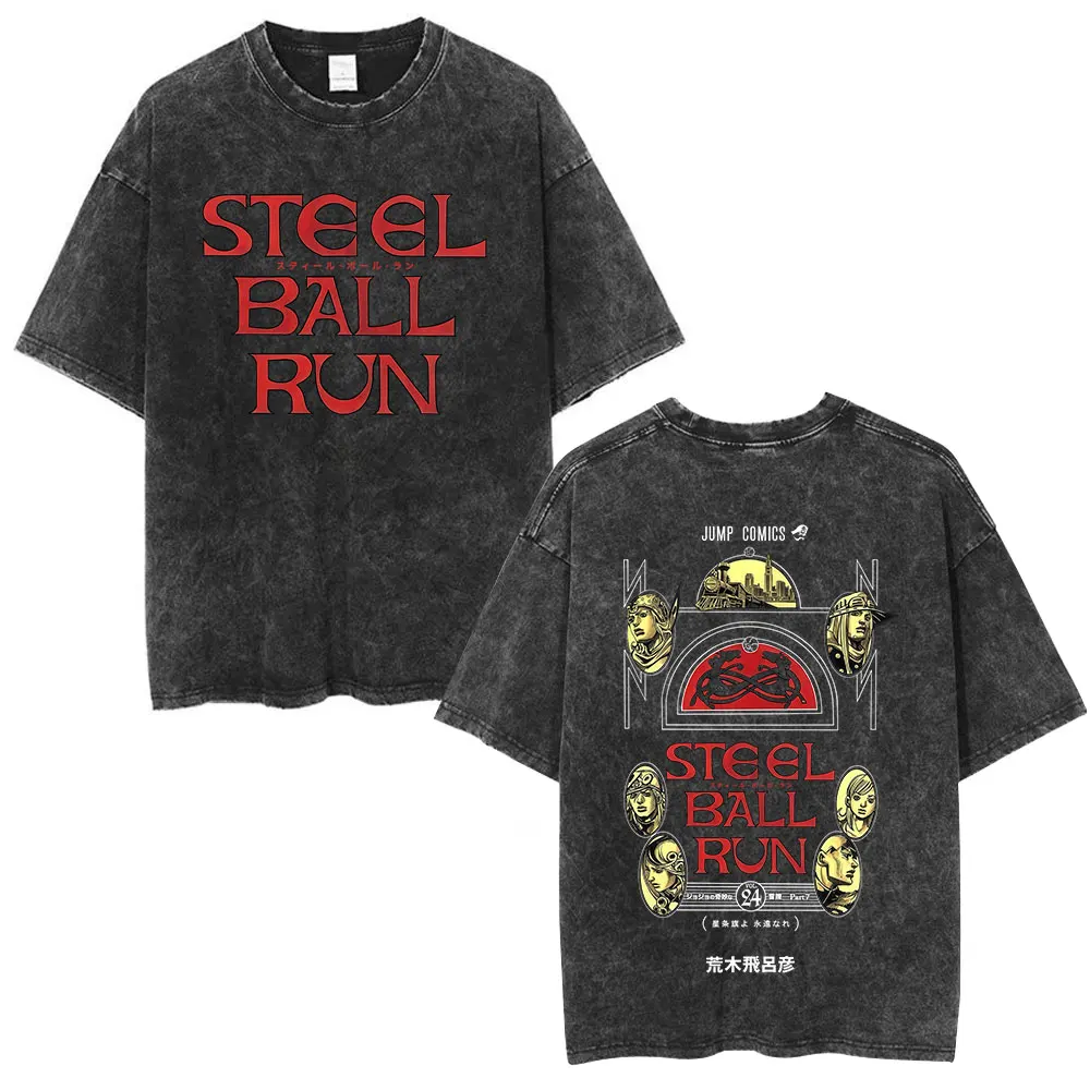 Anime Jojo Bizarre Adventure Steel Ball Run PTTT0804 Vintage Acid Washed T Shirts