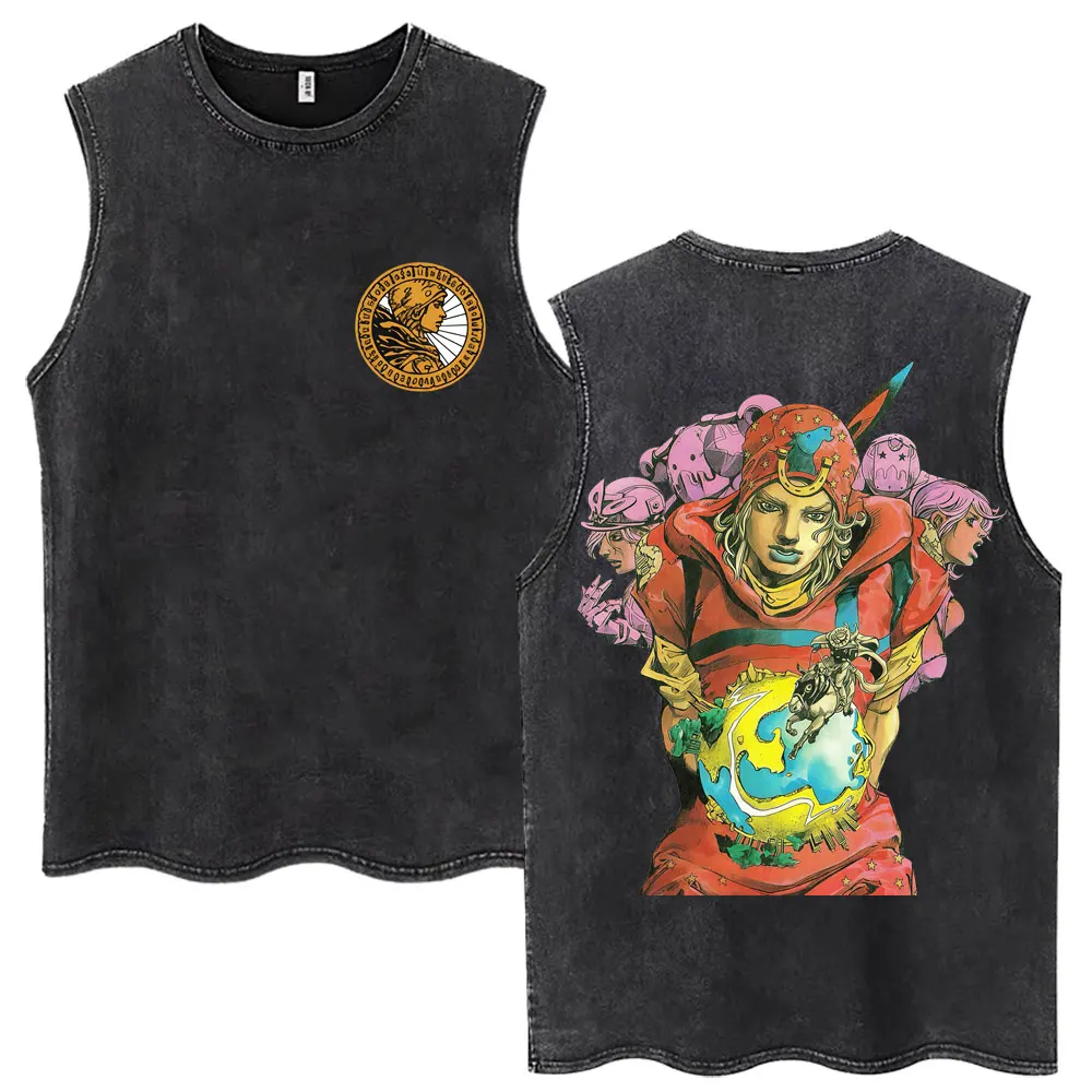 Anime Jojo Bizarre Adventure Johnny Joestar STEEL BALL RUN PTTT0804 Washed Vintage Tank Tops